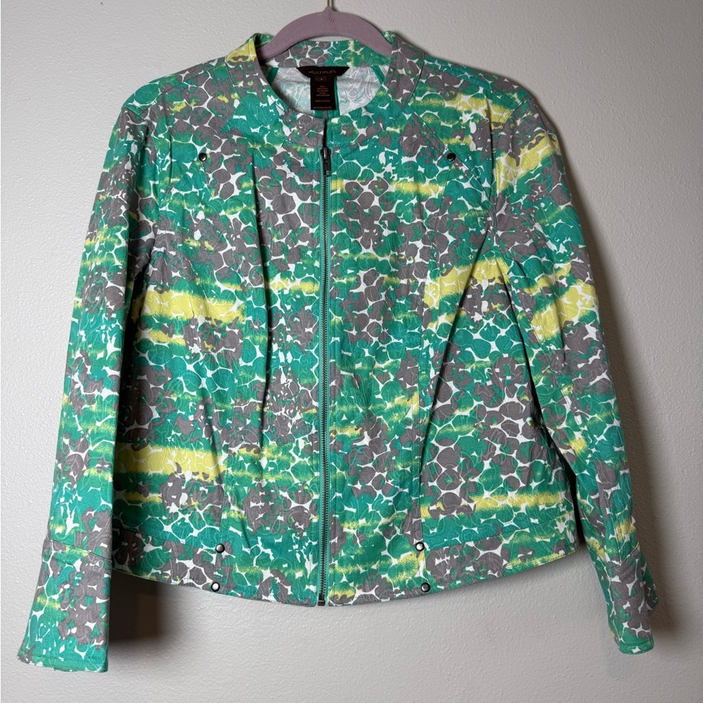 Women’s Green Patterned Zip-Front Jacket - Picture 8 of 8